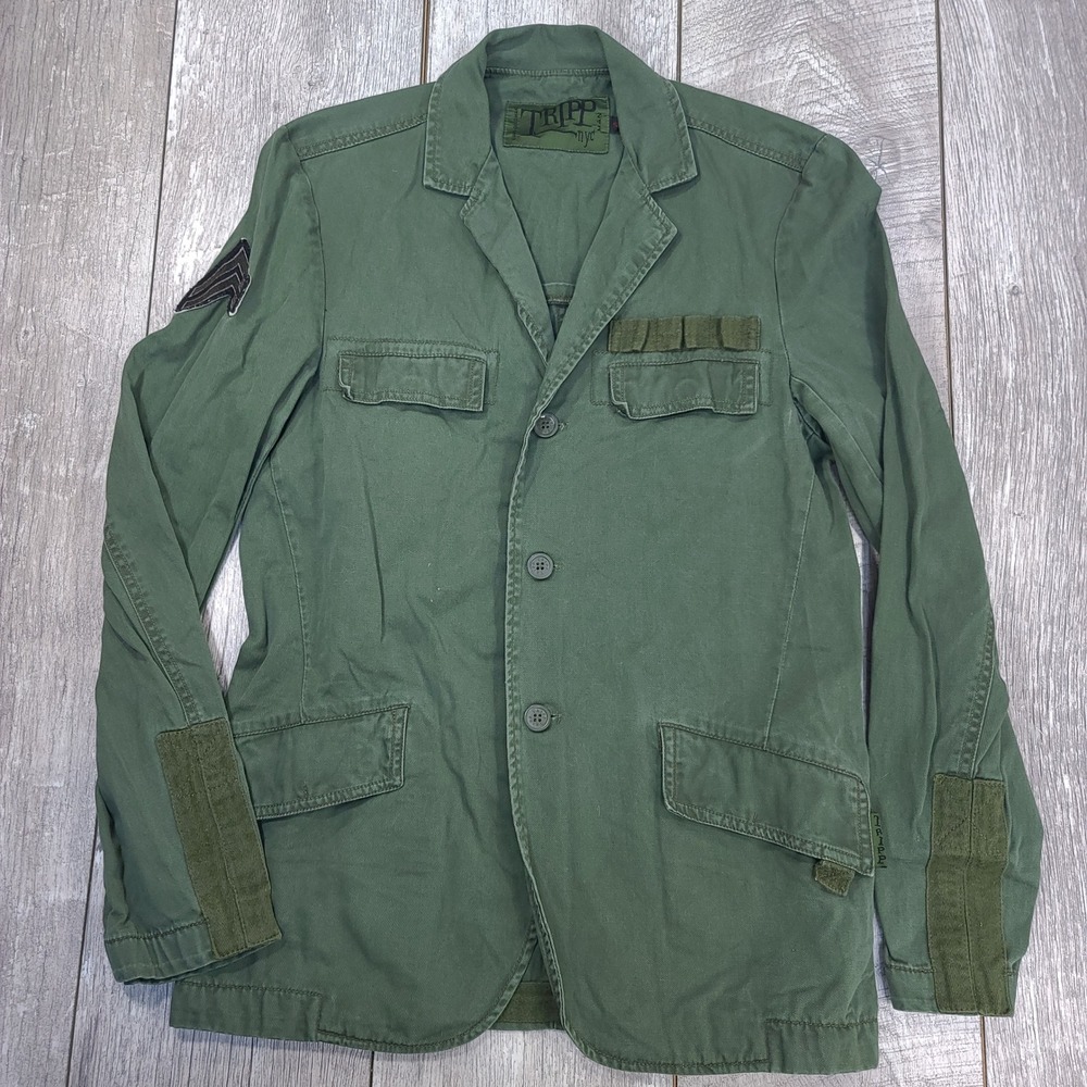 Tripp NYC Military Blazer Jacket Mens Small Green Cotton Punk Goth Daang Goodman